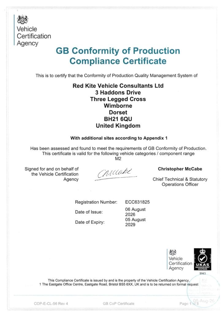 Conformity of Production certificate from the VCA